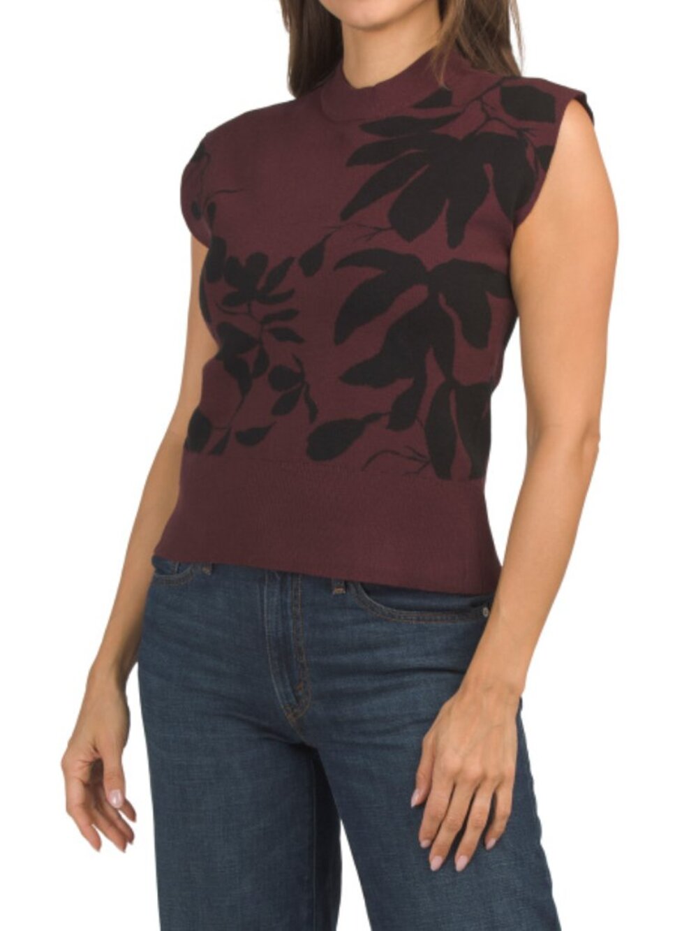 ELLEN TRACY Jacquard Floral Kint Sweater